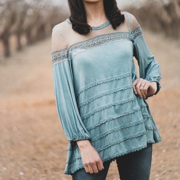 Anthropologie Tops - ⭐️Layered Lace Mesh Top In Mint⭐️